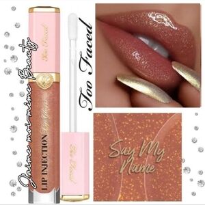 Too Faced Lip Injection Plumping Lip Gloss in Say My Name (Cool beige Sparkle)